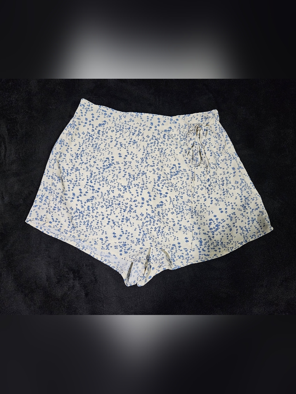 White & Blue Floral Tie-Waist Skort